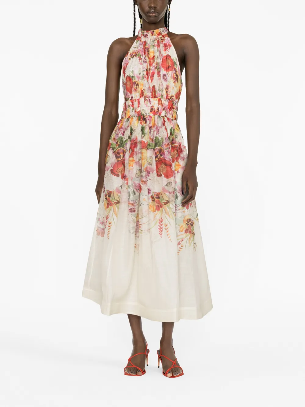 ZIMMERMANN Wonderland printed linen-silk blend organza midi dress - Rood