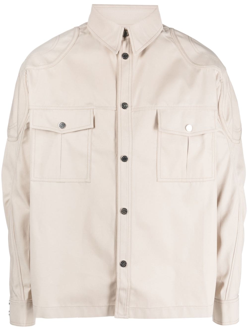 Gmbh Long Puff-sleeves Cotton-blend Jacket In Neutrals