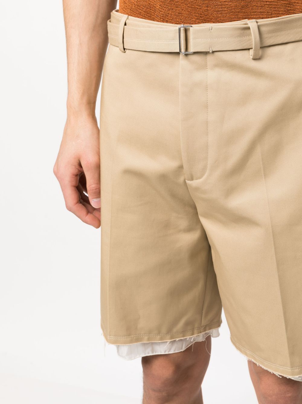 Shop Lanvin Contrast-trim Cotton Bermuda Shorts In Neutrals