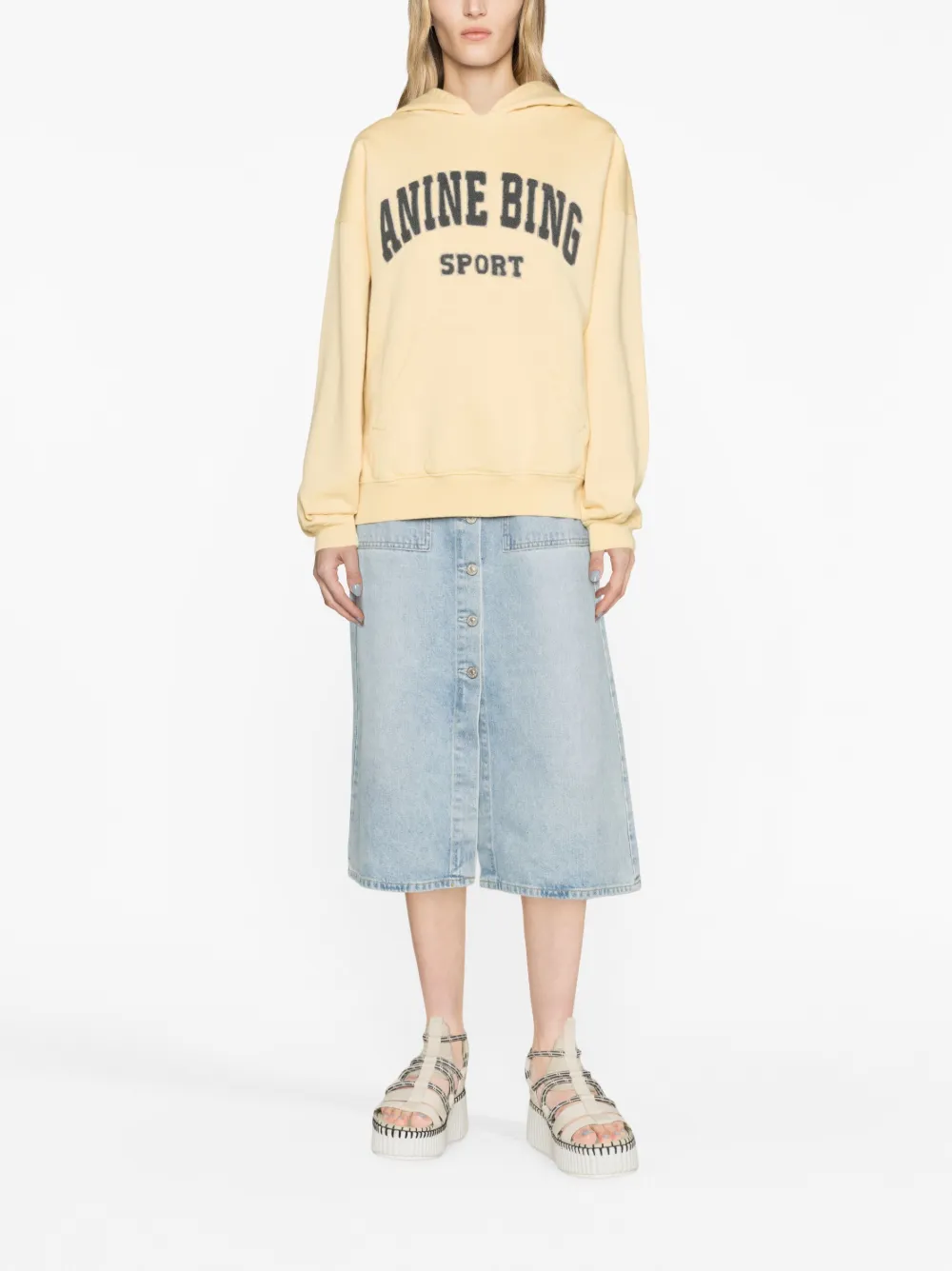 ANINE BING oversized logo-print hoodie - Geel