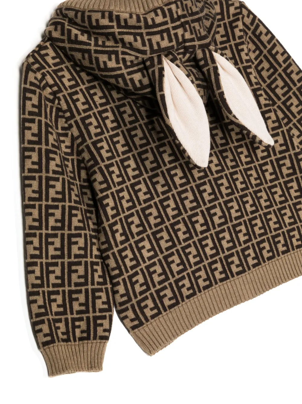 Shop Fendi Bunny-ears Hooded Cardigan In Brown