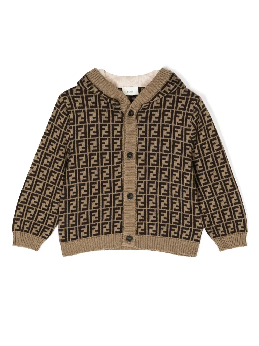 Fendi Babies' Bunny-ears Hooded Cardigan In Brown