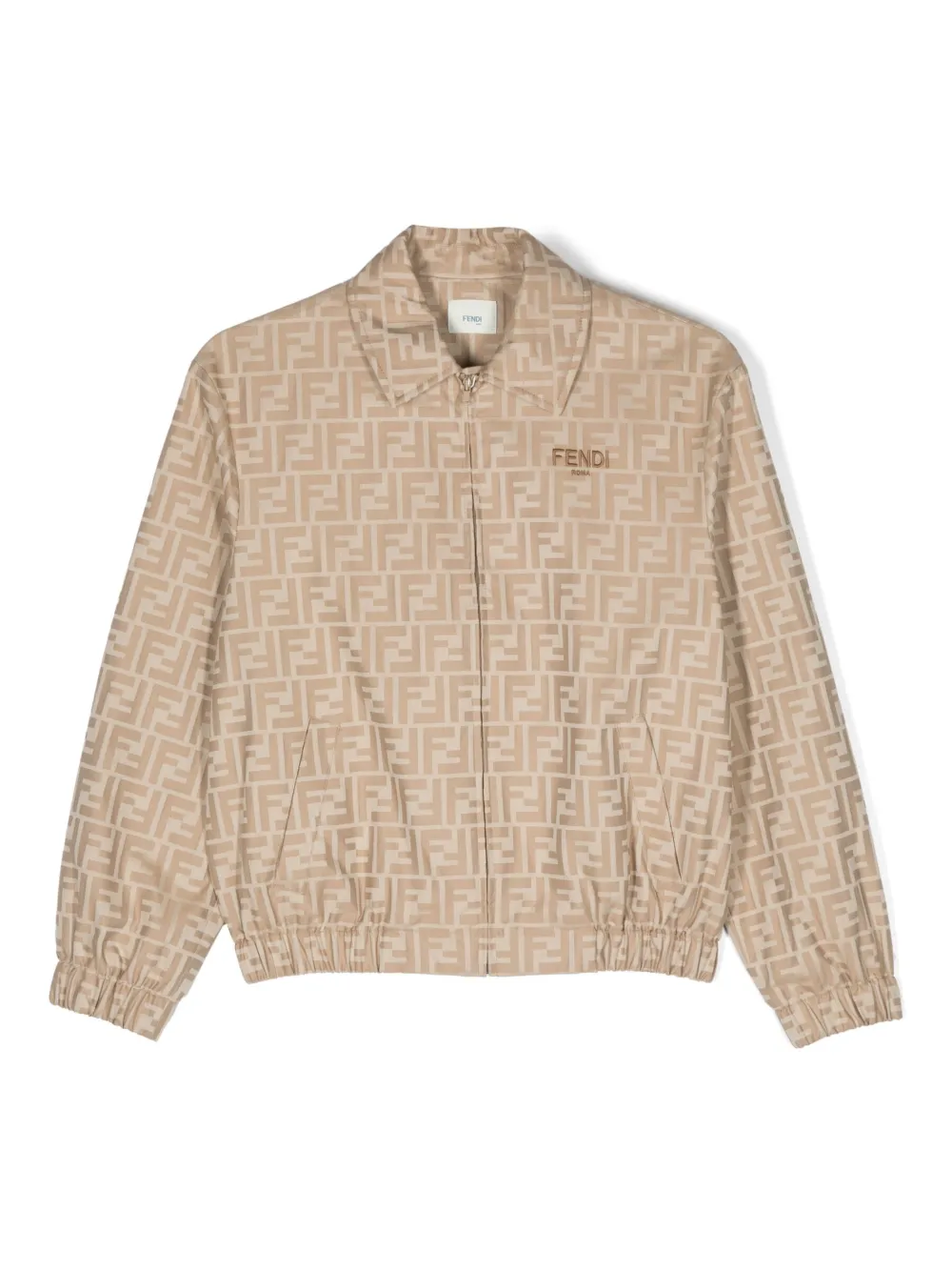 Fendi Kids' Logo-print Cotton Shirt Jacket In Neutrals