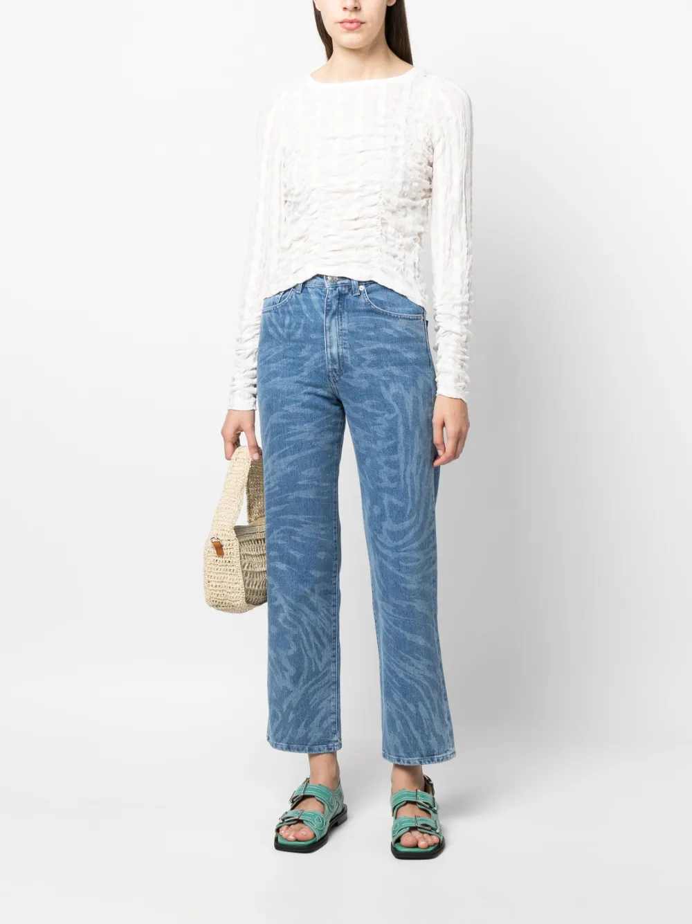 Bimba y Lola ruched-detai long-sleeves T-shirt - Wit