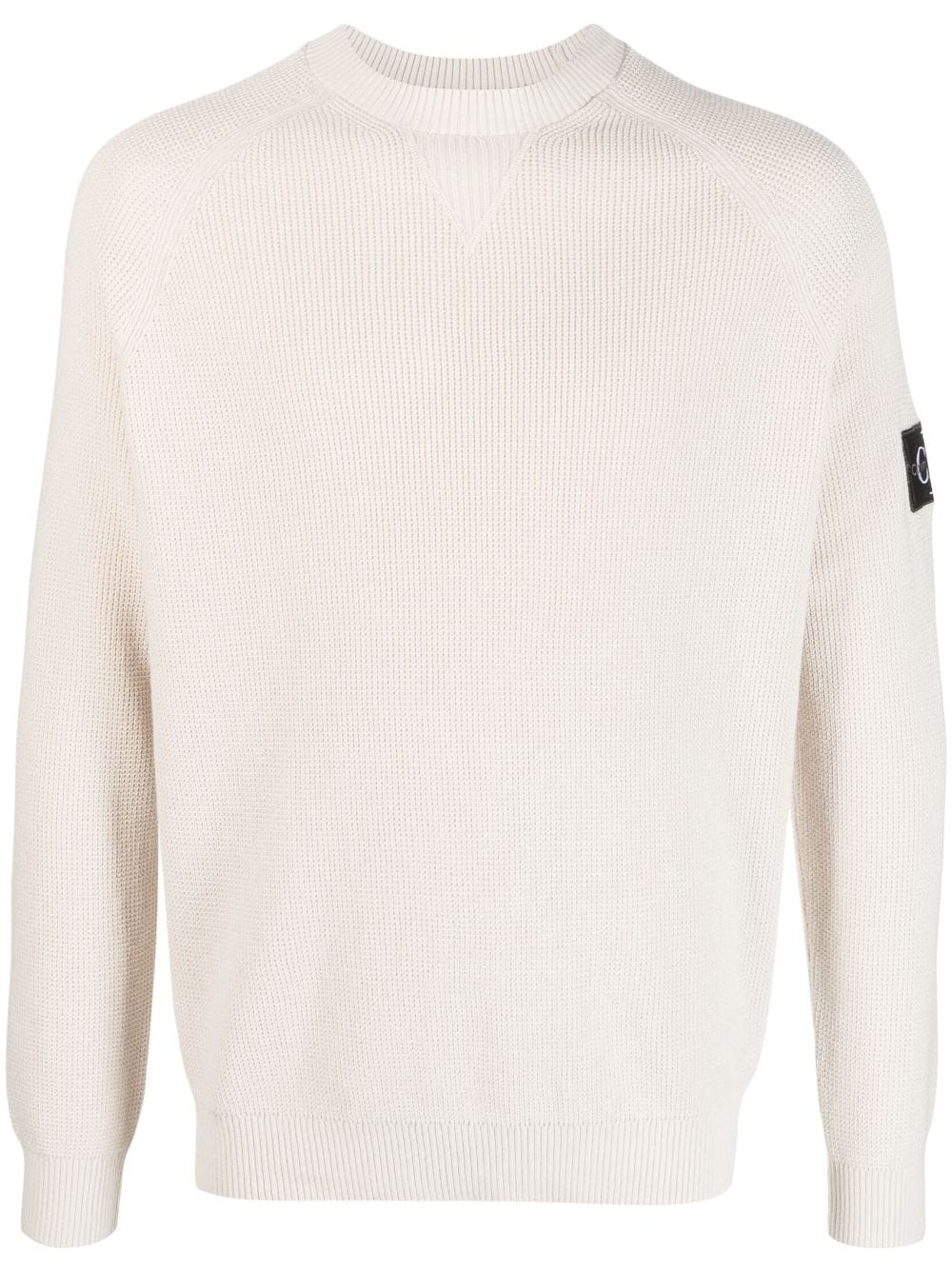 Shop Calvin Klein Logo-patch Waffle-knit Jumper In Neutrals