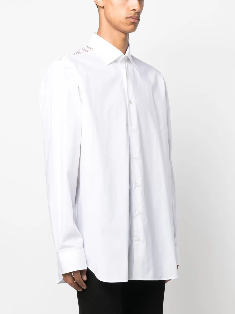 Shop Raf Simons Mesh-detail Cotton Shirt In White