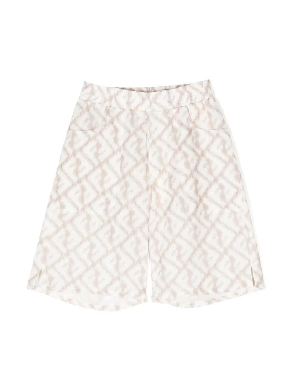 Fendi Kids' Ff-print Linen Bermuda Shorts In Brown