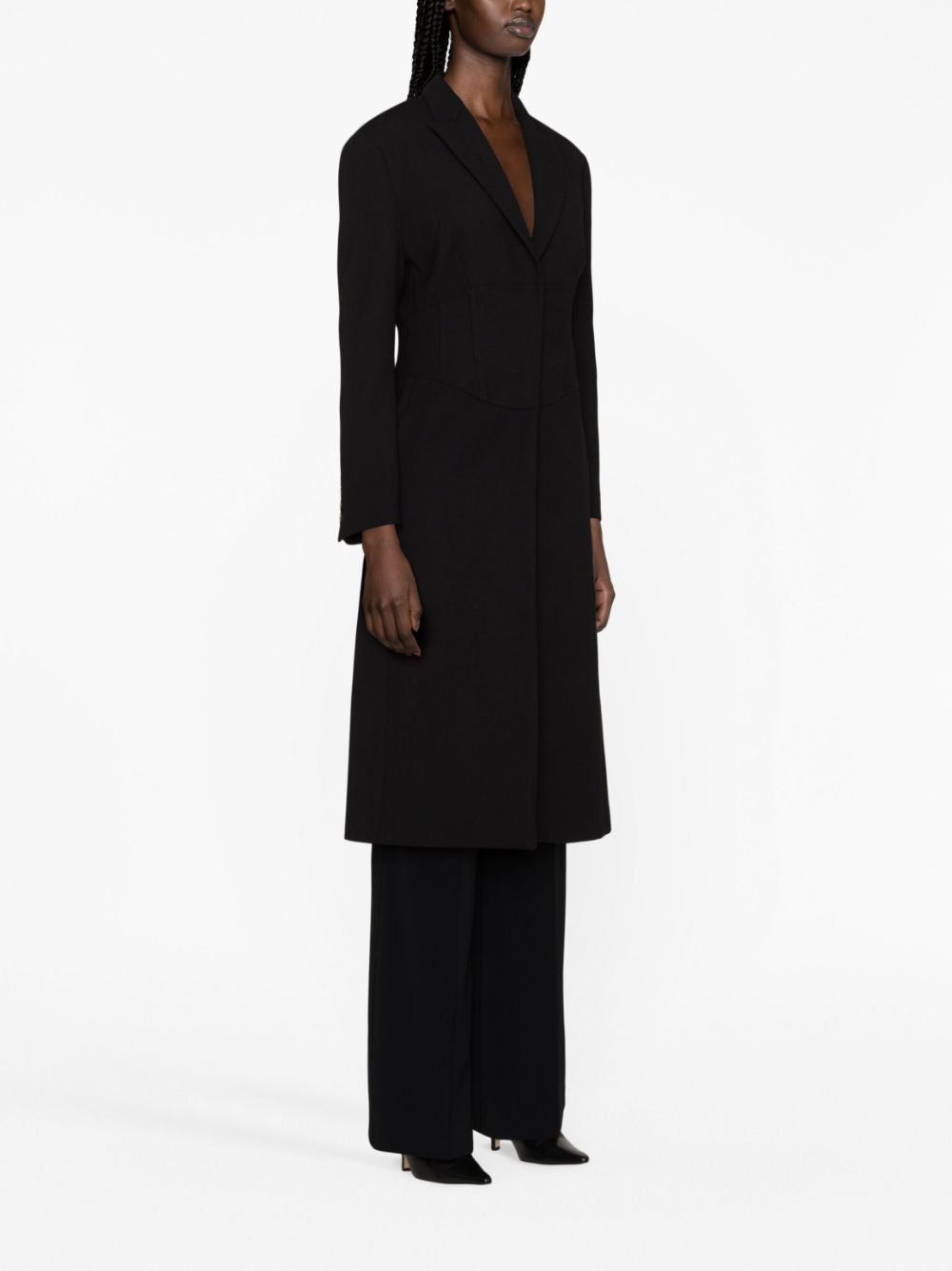 concealed-fastening mid-length coat