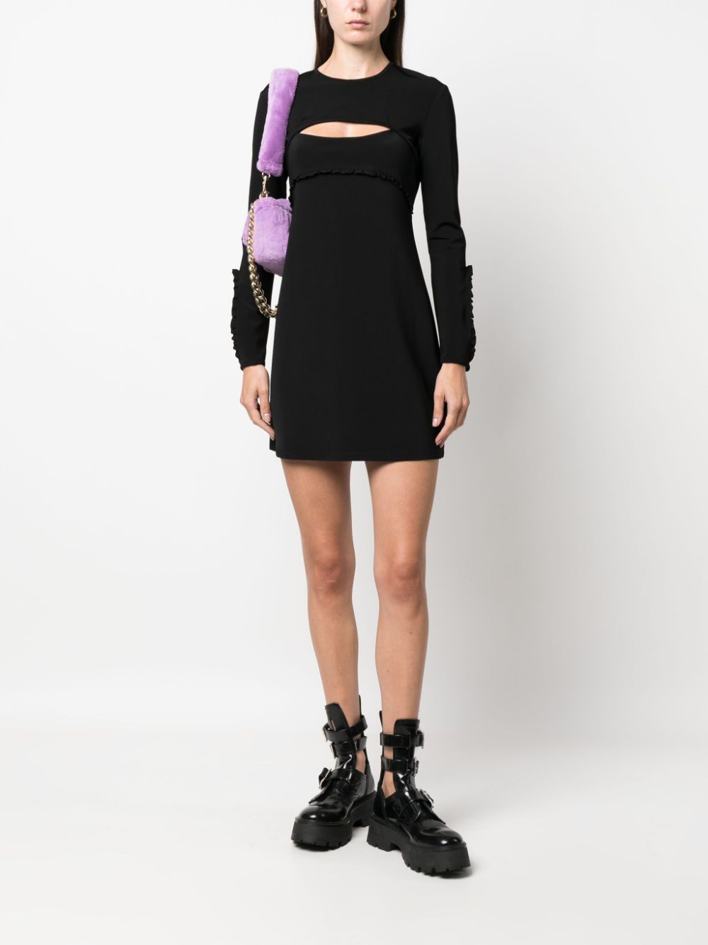 Shop Pinko Cut-out Long-sleeve Minidress In Black