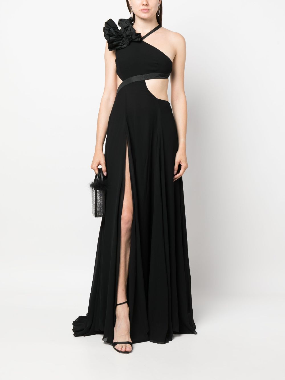 PINKO ruffled-detailing one-shoulder gown - Zwart