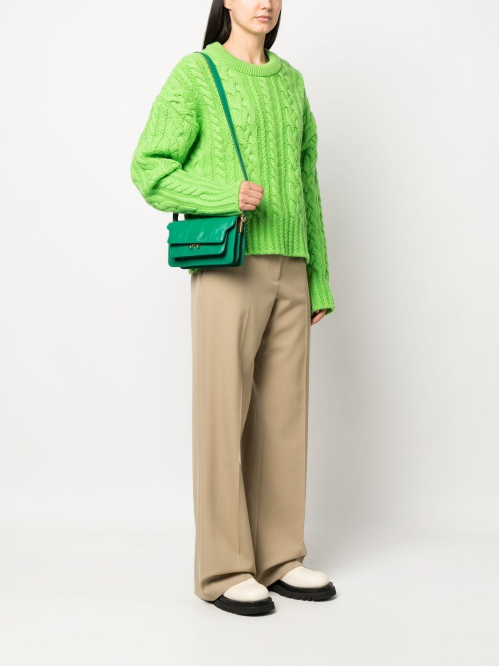 Marni Trunk leren crossbodytas - Groen