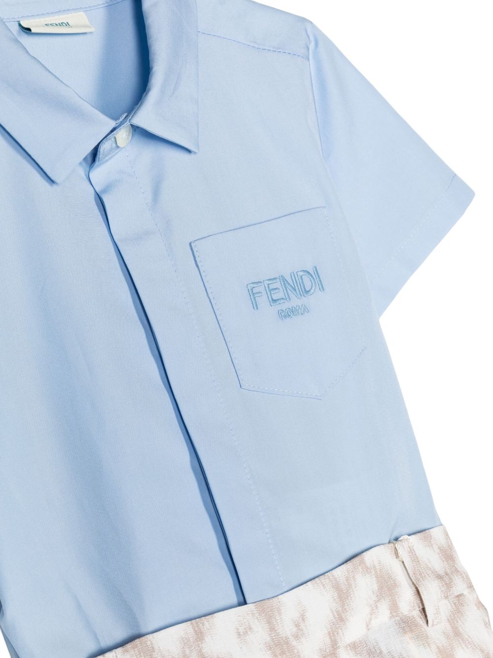 Shop Fendi Logo-embroidery Linen Romper In Blue