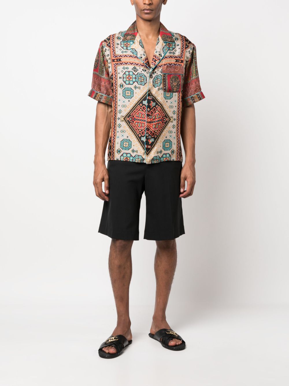 Pierre-Louis Mascia baroque-pattern short-sleeve silk shirt - Beige