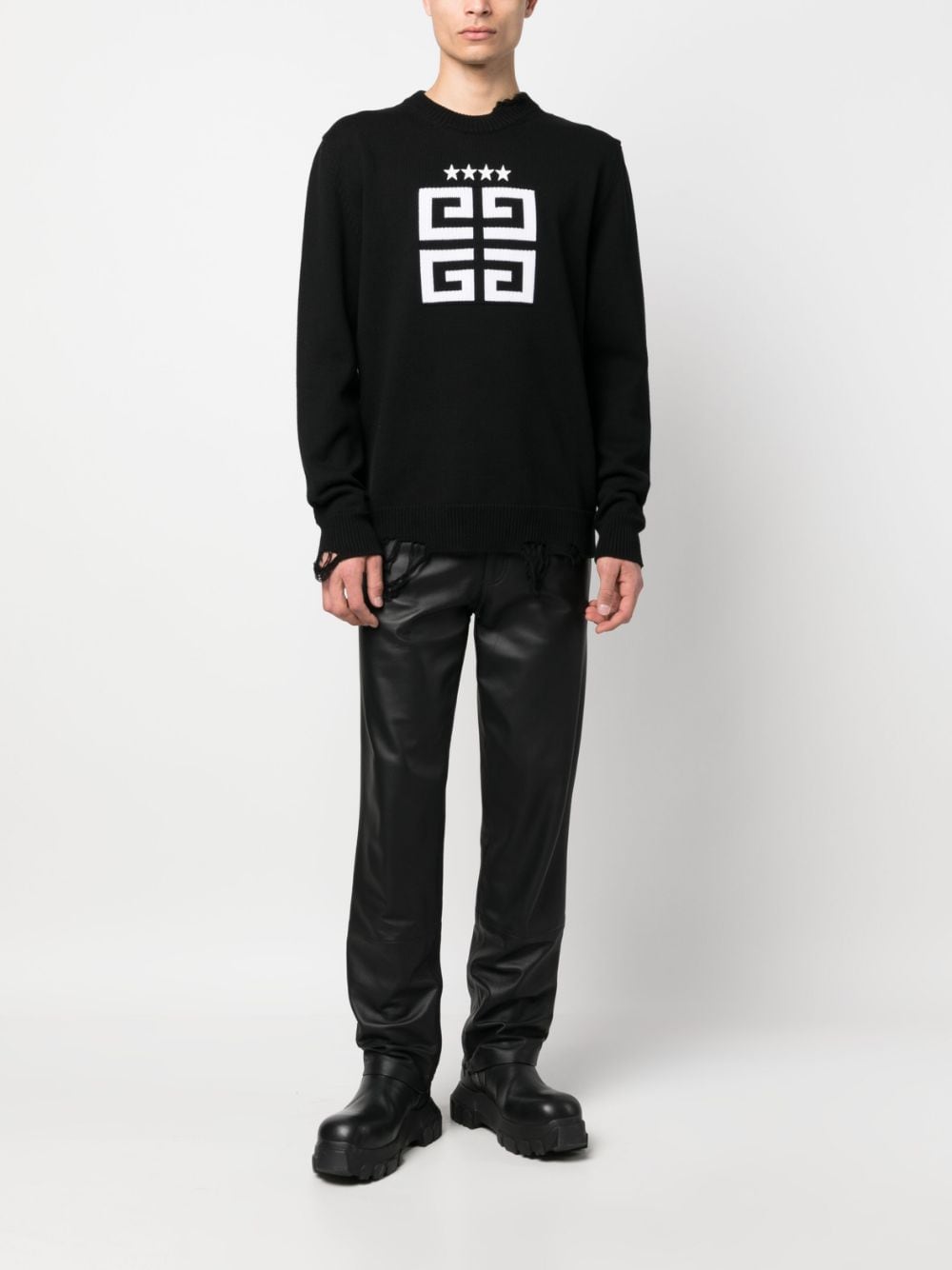 Shop Givenchy 4g-motif Distressed Cotton Sweatshirt In Black