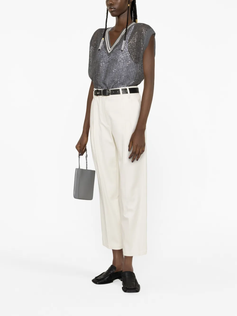 Brunello Cucinelli Cropped Cotton Trousers In Nude