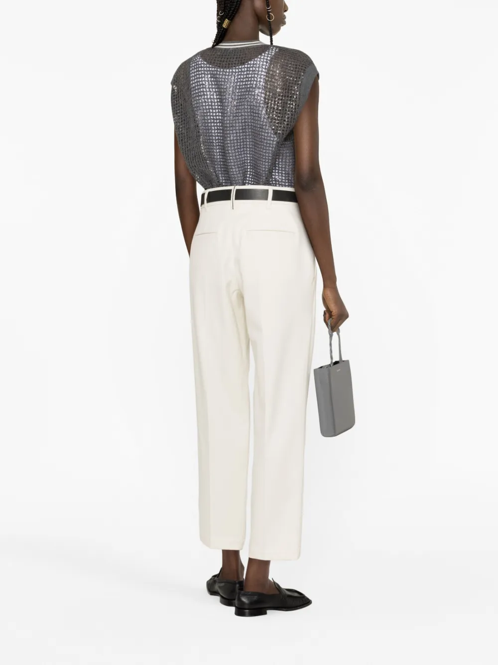 Brunello Cucinelli Cropped Cotton Trousers In Nude
