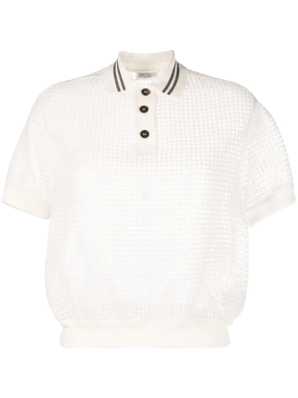Brunello Cucinelli Netted Polo Shirt With Contrast Stripes In White