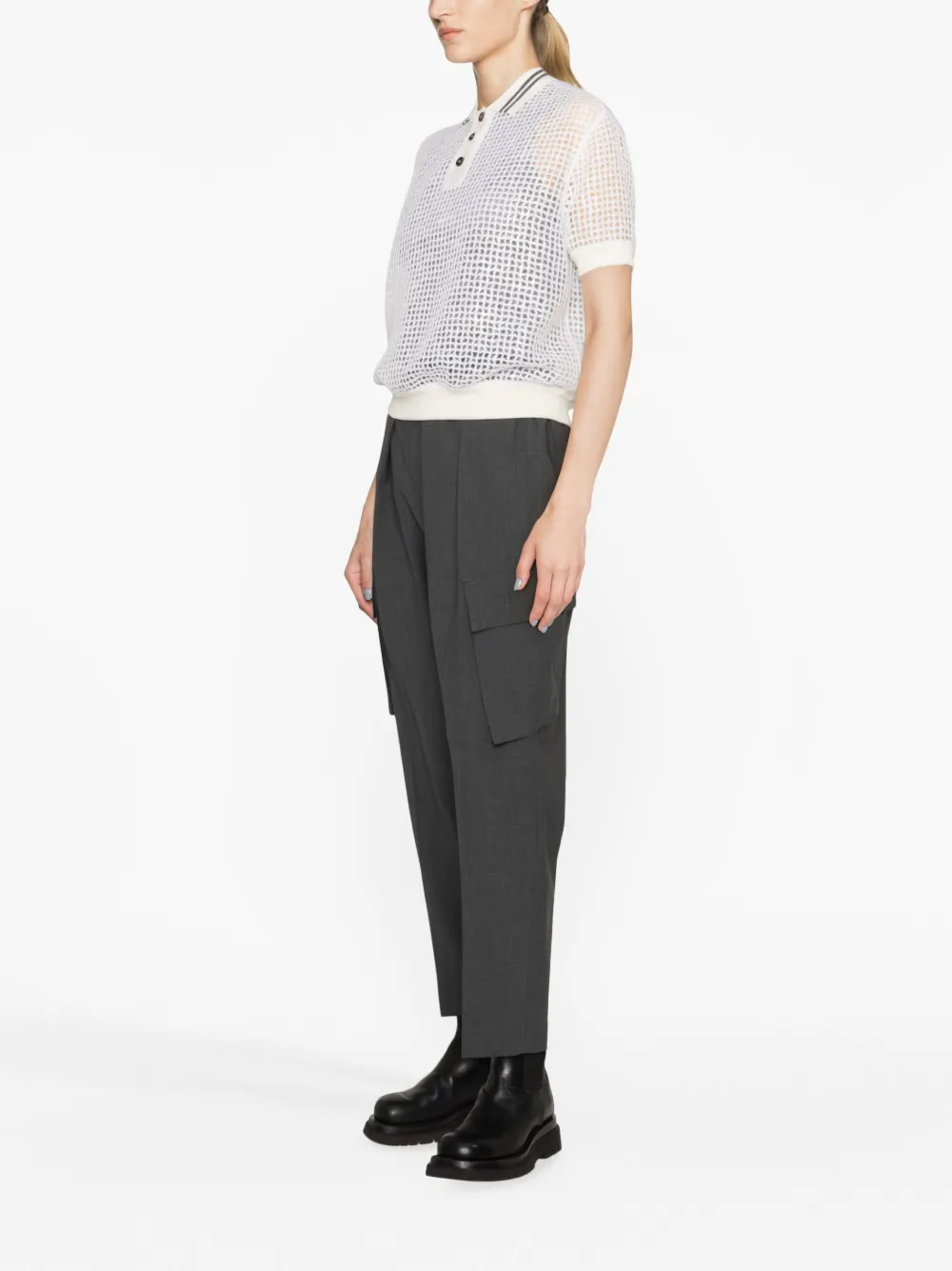 Brunello Cucinelli Netted Polo Shirt With Contrast Stripes In White