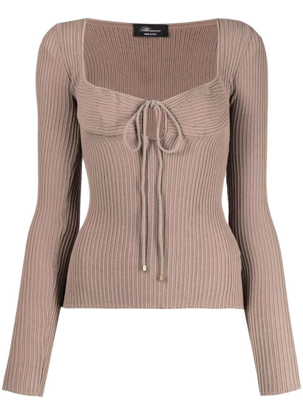 Blumarine sweat nervuré à col noué - Marron Top Merken Winkel