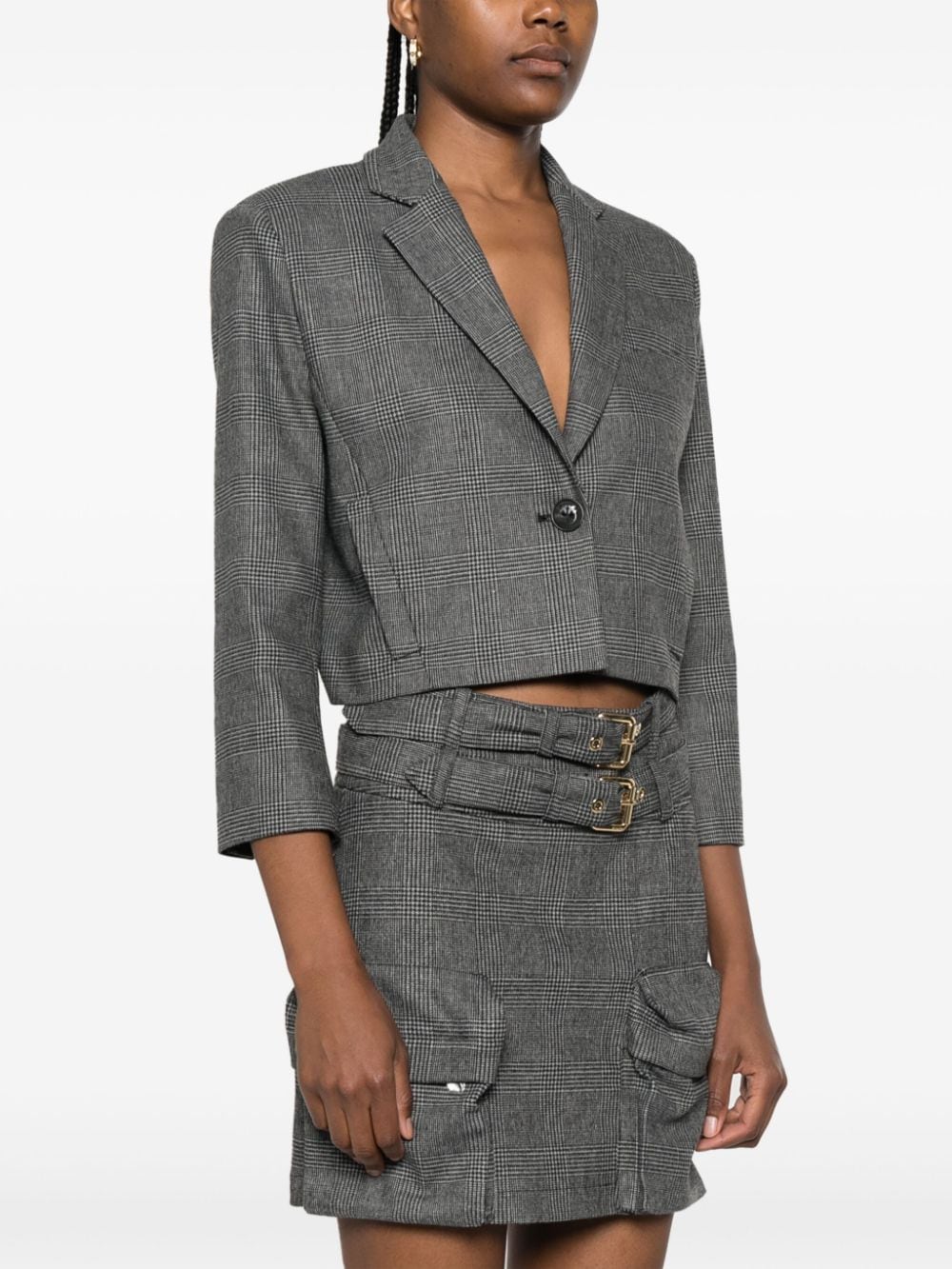 Shop Pinko Houndstooth Cropped Jacket In Grey