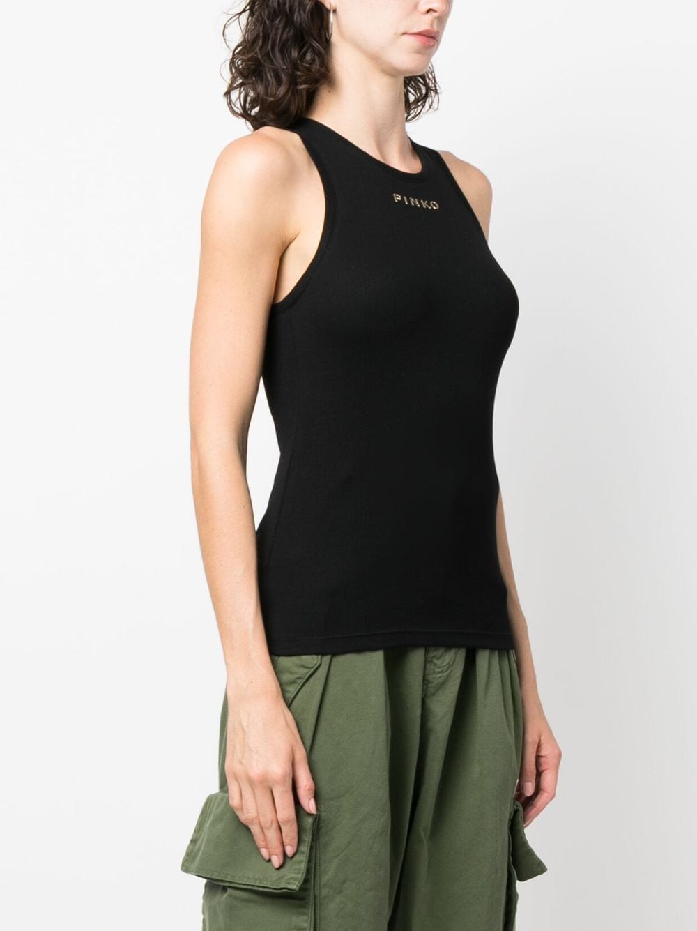 Shop Pinko Logo-embossed Cotton Tank Top In Black