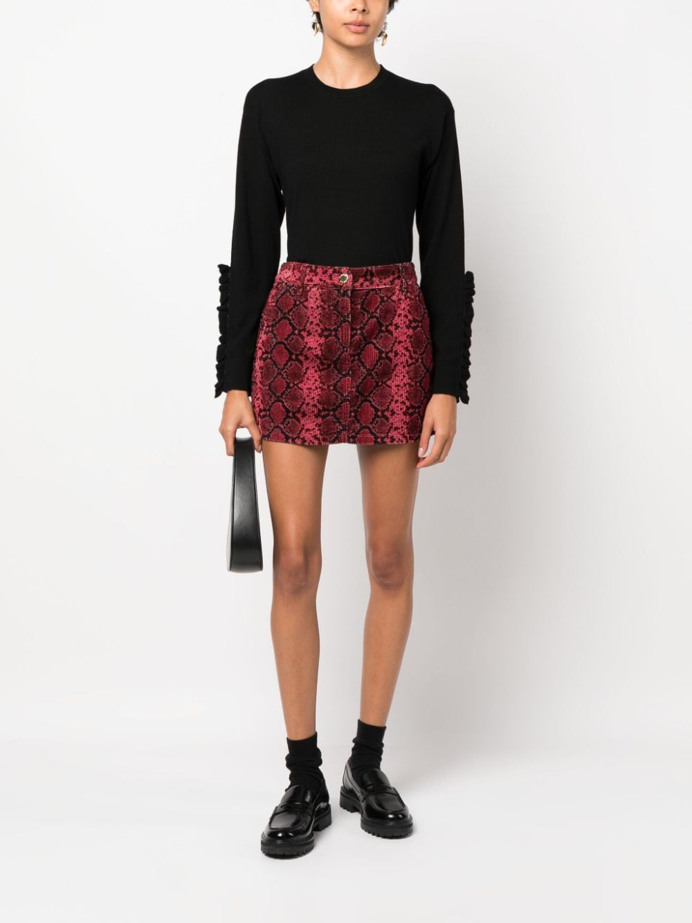 Shop Pinko Snakeskin-print Corduroy Skirt In 粉色