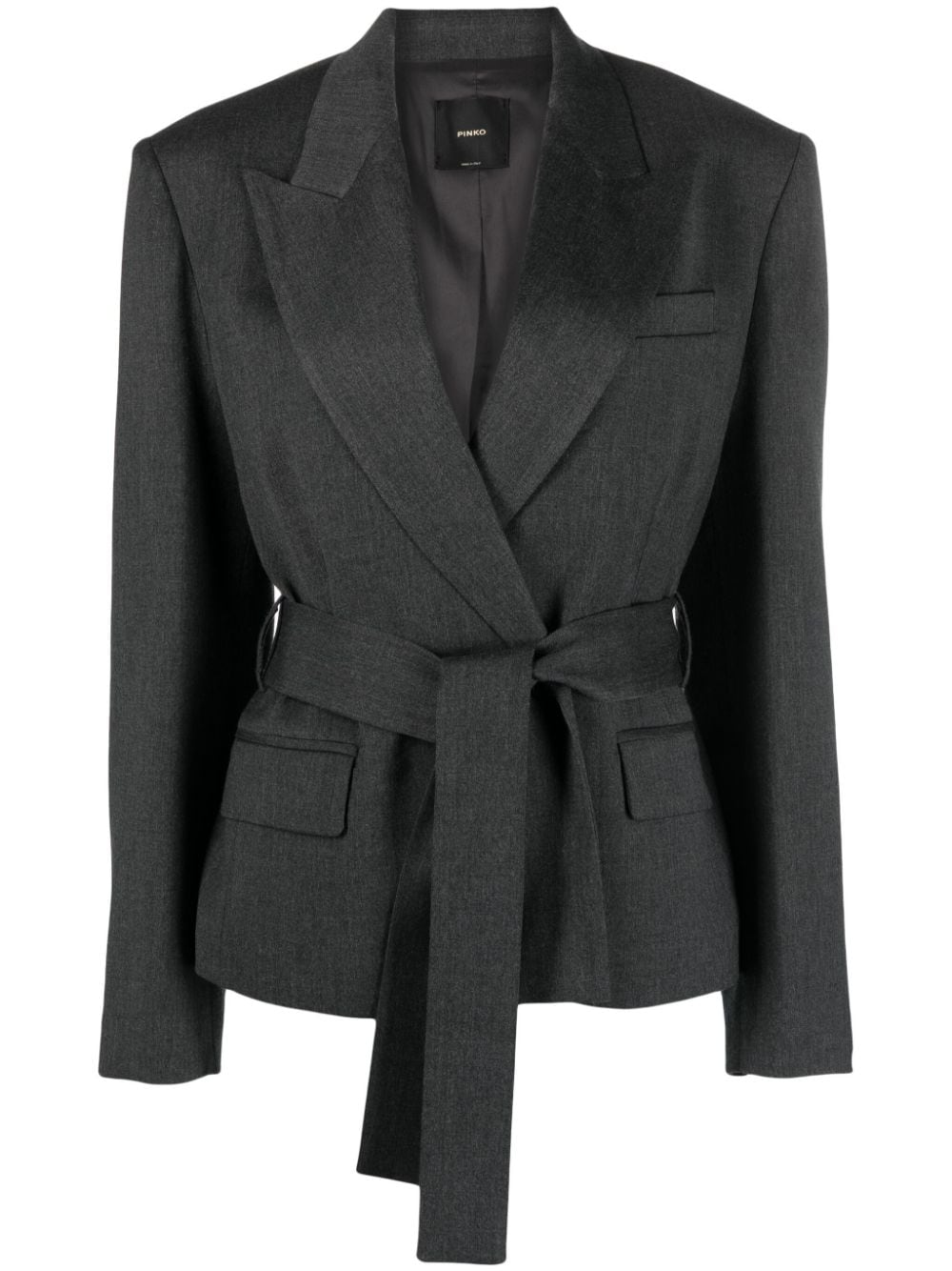 Pinko Tie-waist Wool-blend Blazer In Grey