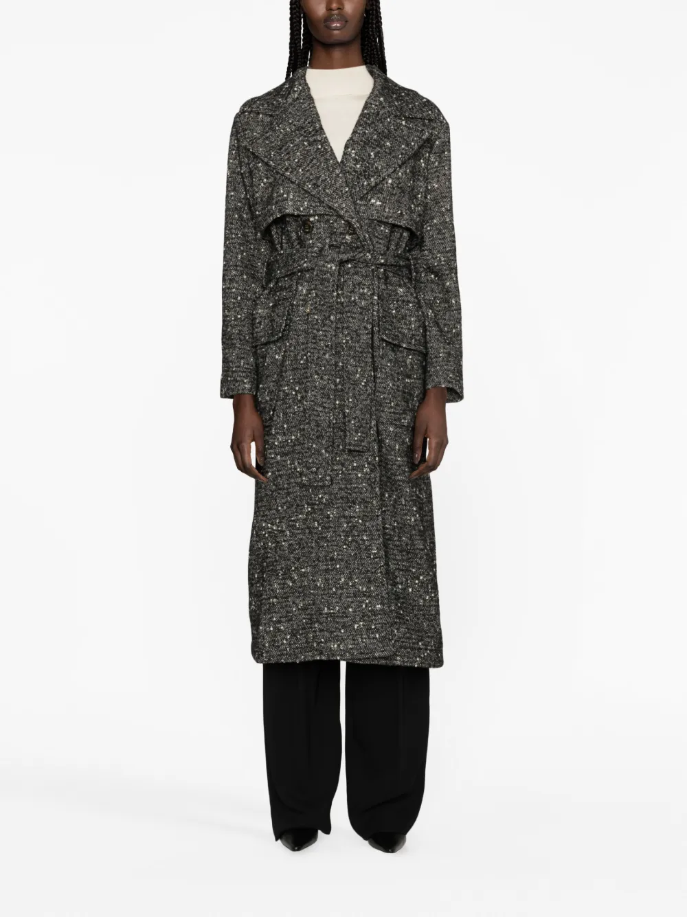 PINKO belted double-breasted coat - Zwart