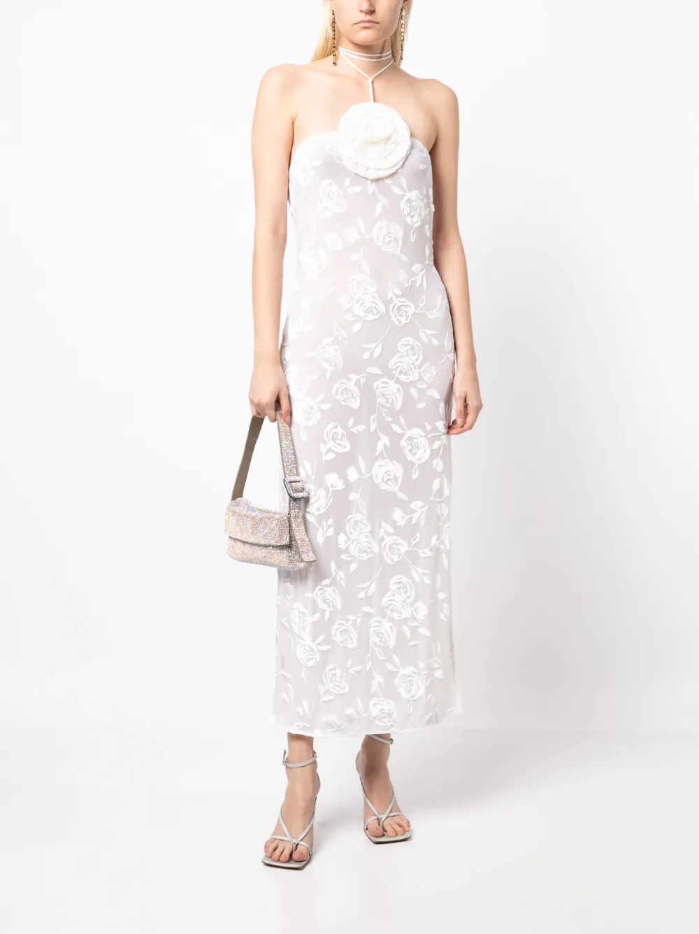 Magda Butrym Halterjurk met bloemenpatch - Wit