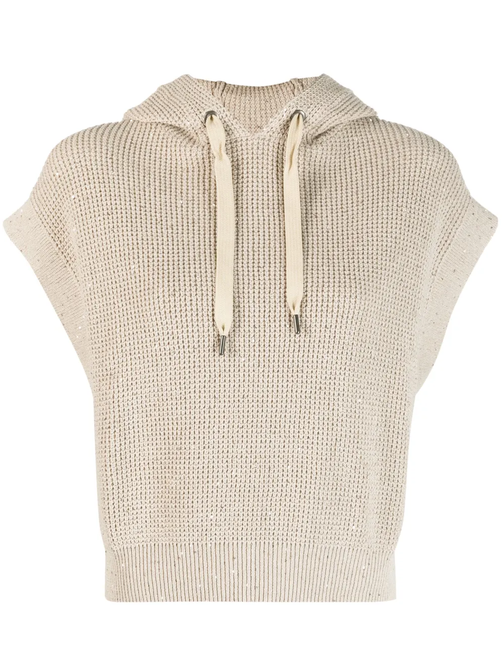 Brunello Cucinelli Sequined Hooded Vest In Nude