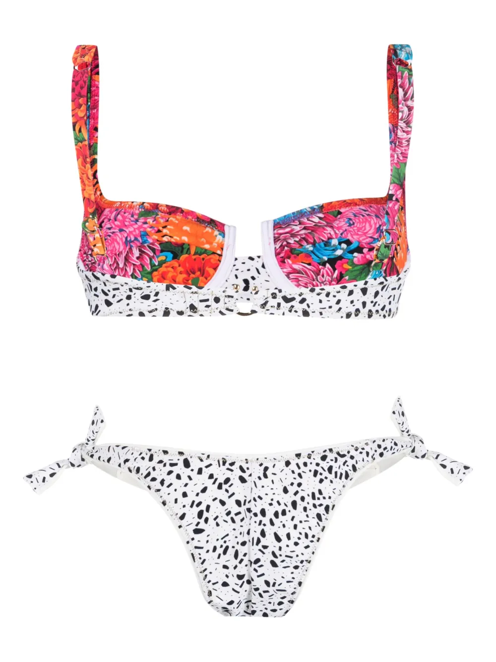Reina Olga floral-print side-tie bikini set - Wit