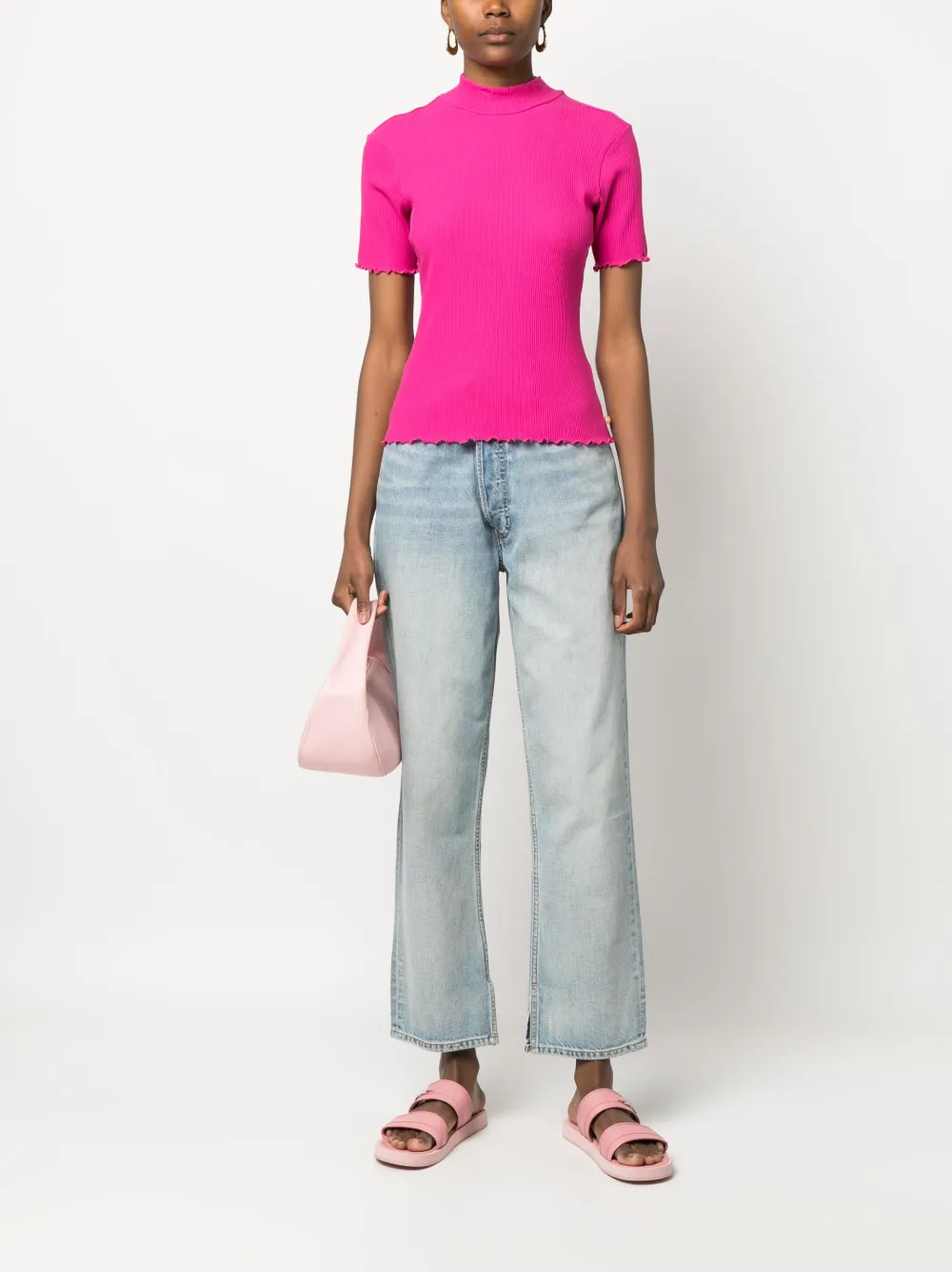 Scotch & Soda ribbed-knit ruffled T-shirt - Roze