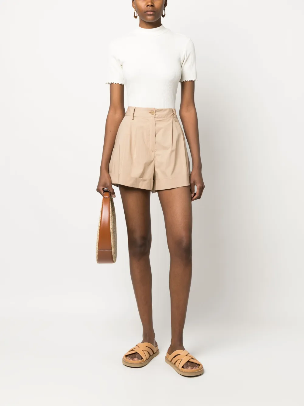Scotch & Soda ribbed-knit ruffled T-shirt - Wit