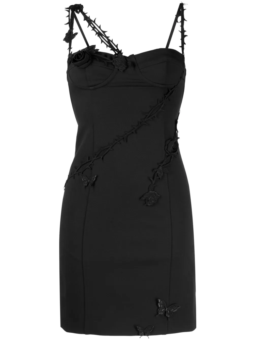 Blumarine Floral Appliqué Midi Dress - Women's - Elastane/acetate/viscose/polyester In Black