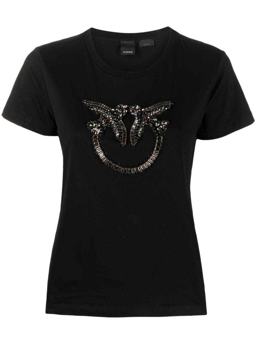 Shop Pinko Love Birds Bead-embellished T-shirt In Black