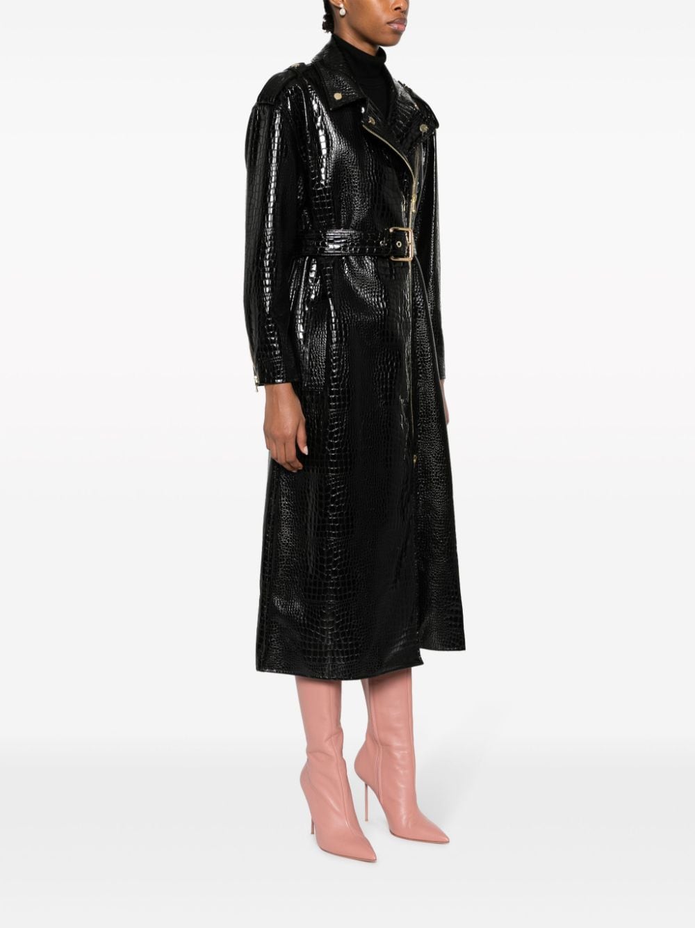 Croc Our World Faux Leather Belted Trench Coat