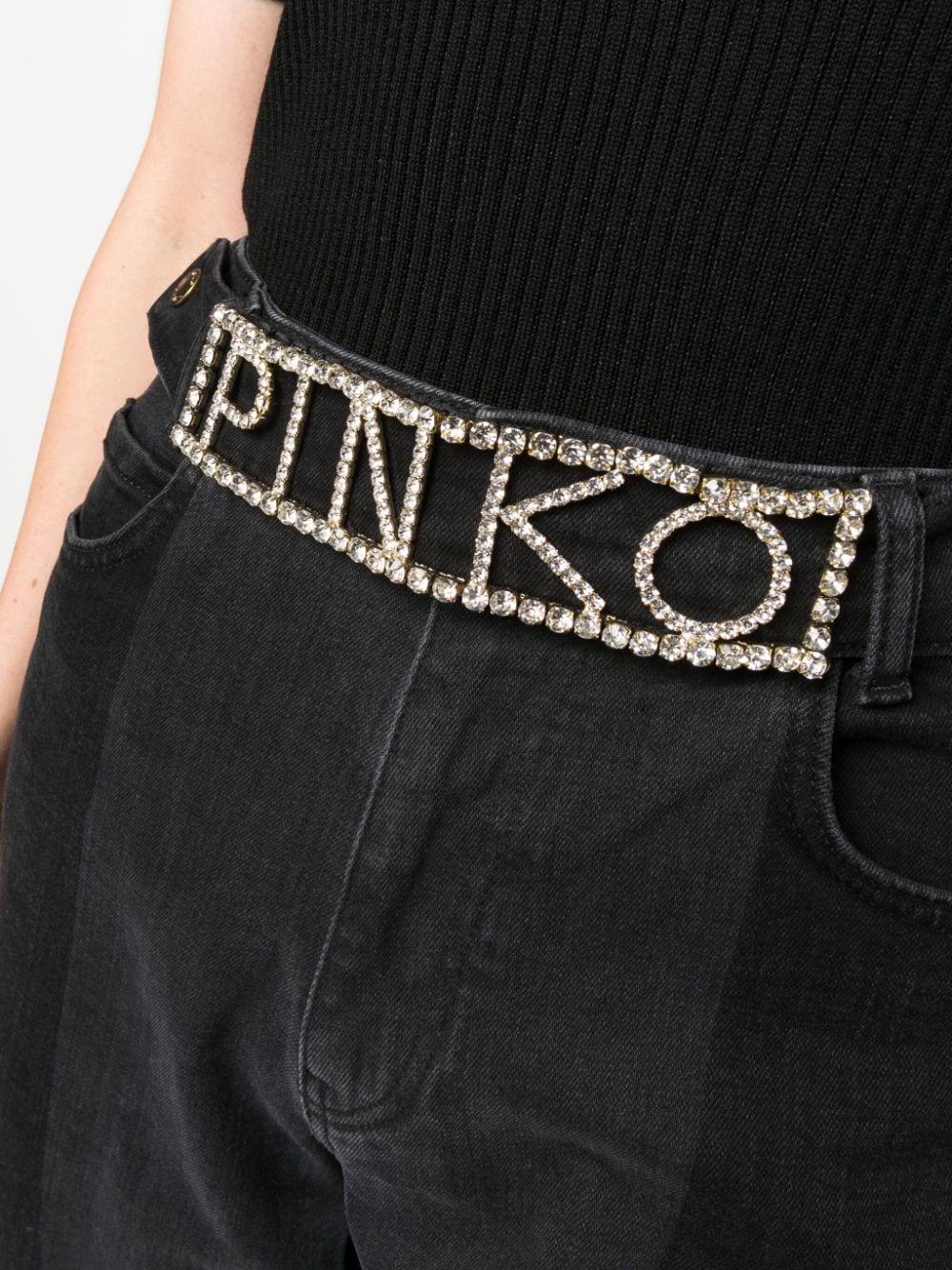 Shop Pinko Logo-plaque Cropped Jeans In Black
