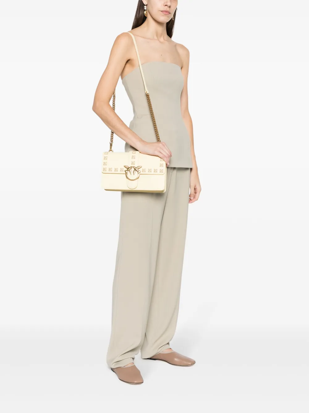 PINKO Love One Simply leren crossbodytas - Geel