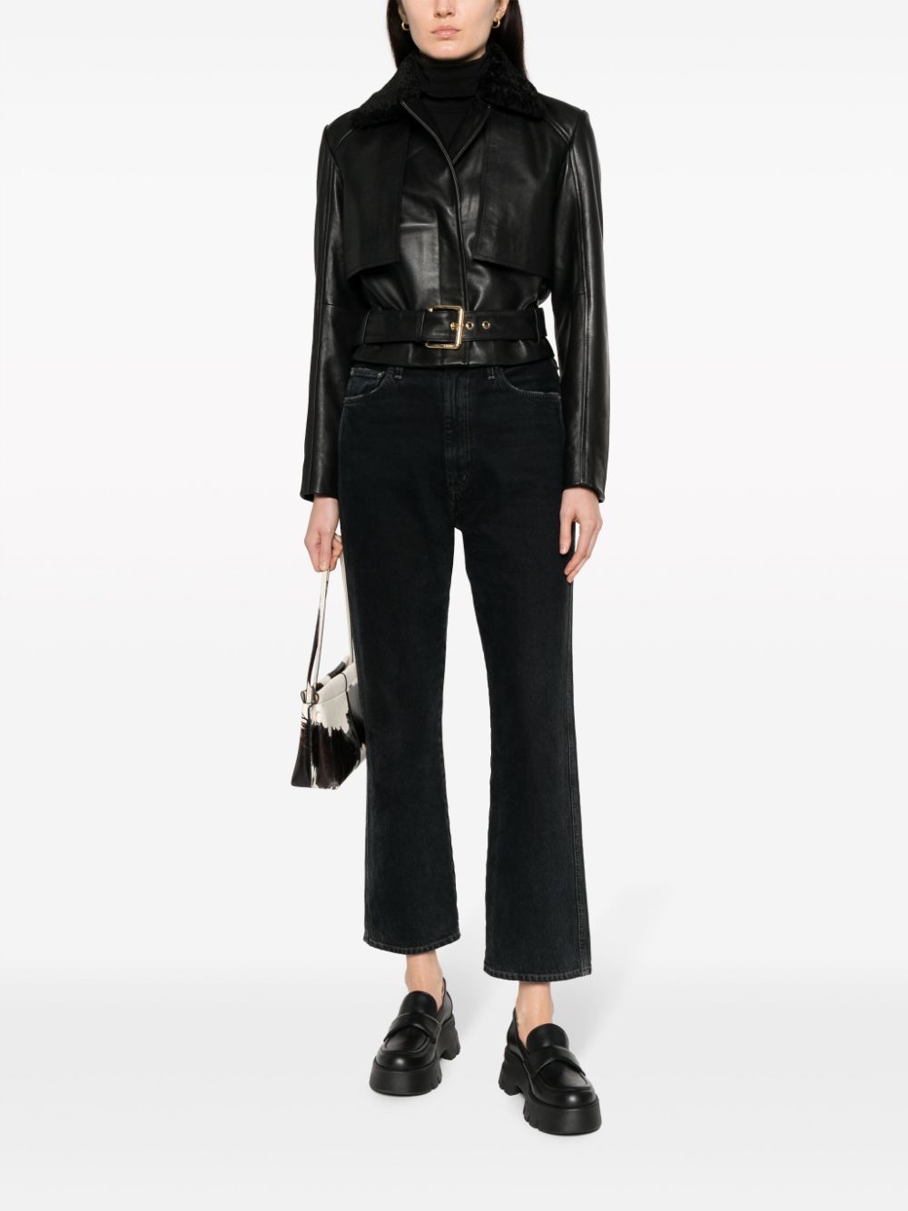 Shop Pinko Faux-leather Belted Jacket In Black