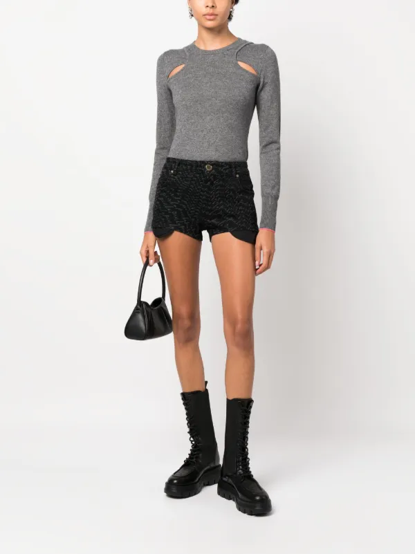 ショートパンツ PINKO Women Shorts  Burmudas 104893A2HDZ99 Black PINKO logo-print Denim Shorts | Black | FARFETCH SG