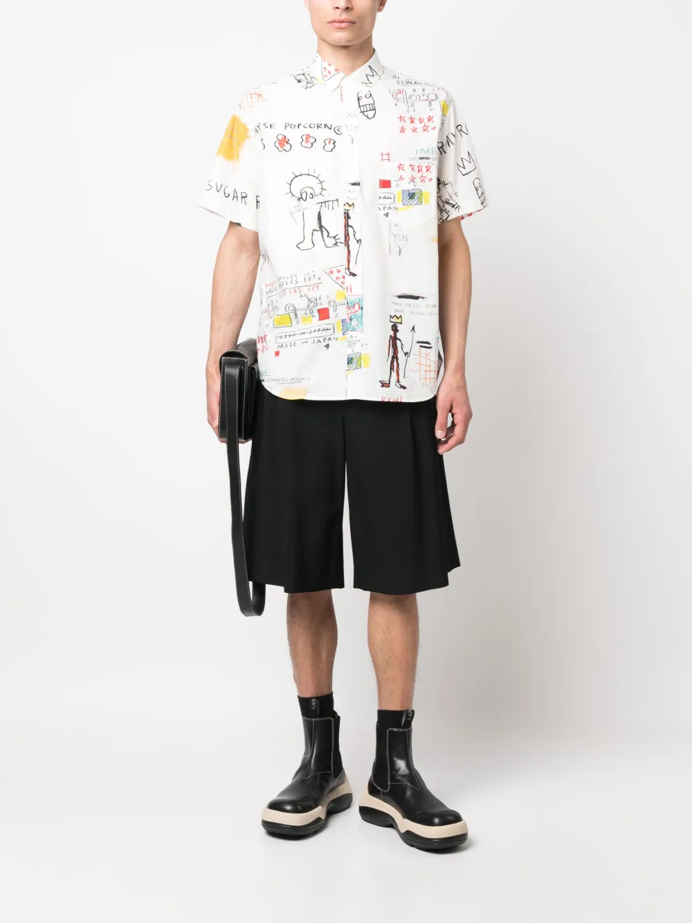 Junya Watanabe MAN graphic-print short-sleeve shirt - Wit