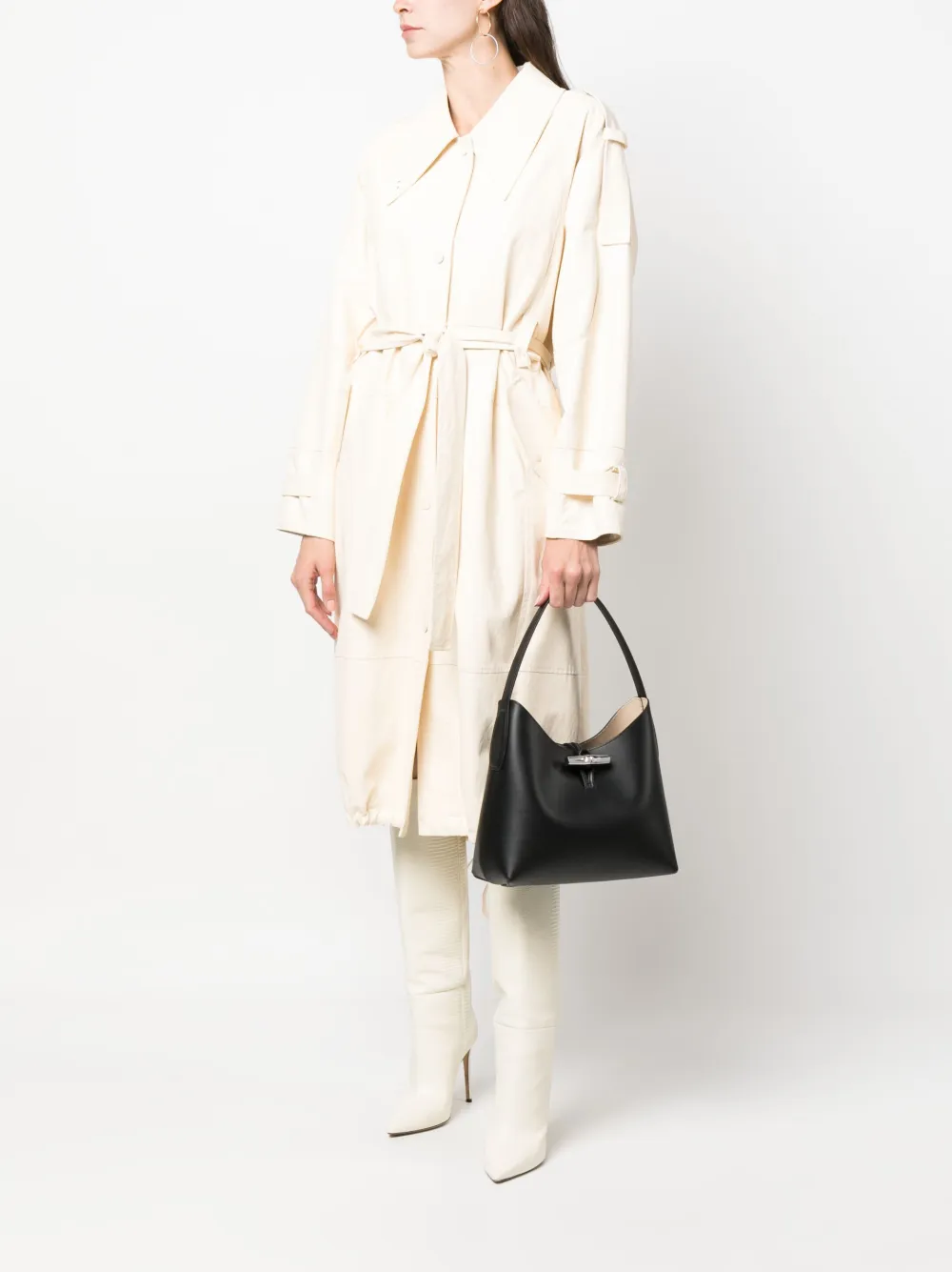 Longchamp Roseau leren schoudertas - Zwart