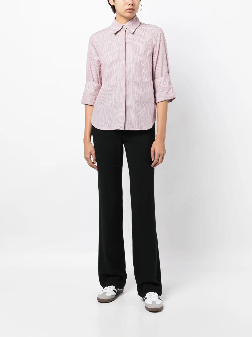 TWP vertical-stripe long-sleeve shirt - Rood