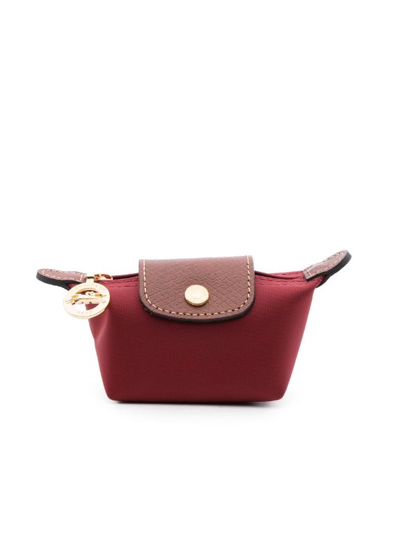 Longchamp Leather Coin Wallet With Key Ring in Red