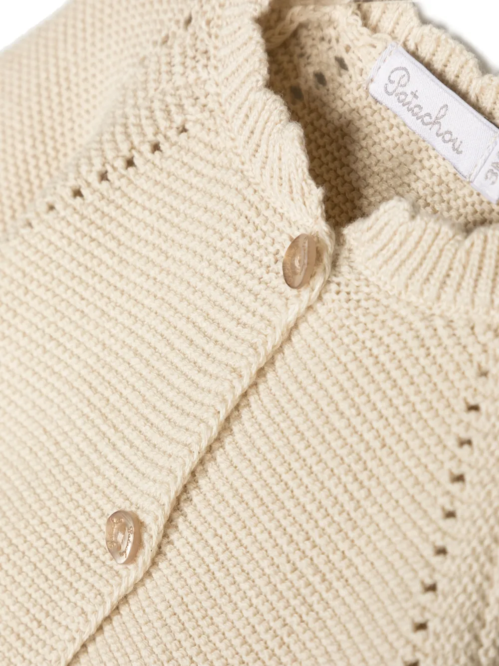 Patachou Crochet-knit Button-up Cardigan In Neutrals