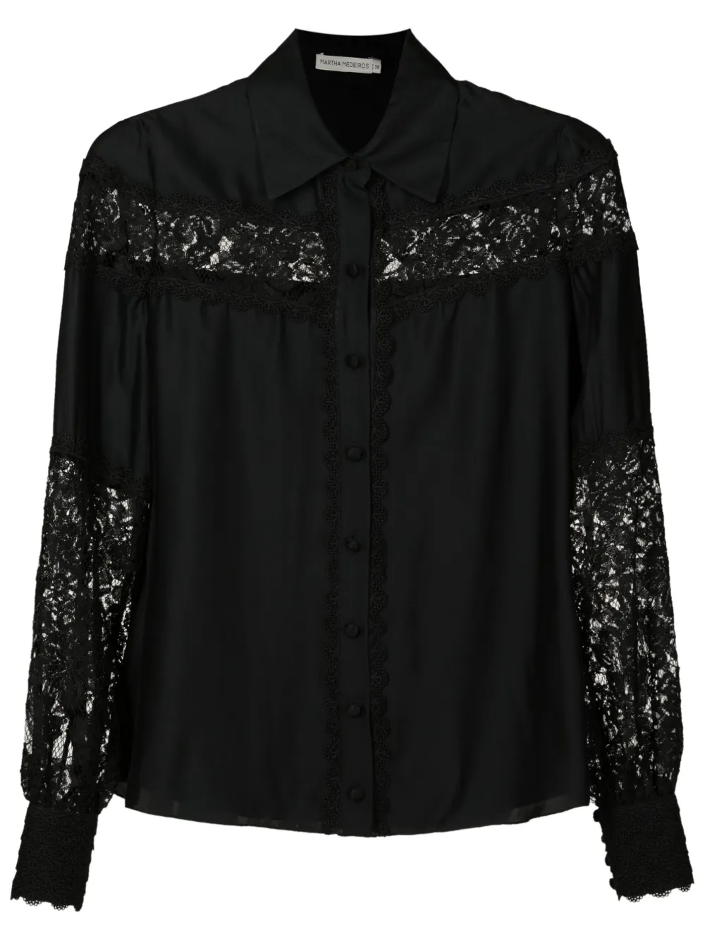 Martha Medeiros Camisa Taylor de seda com renda | Preto | Image 1