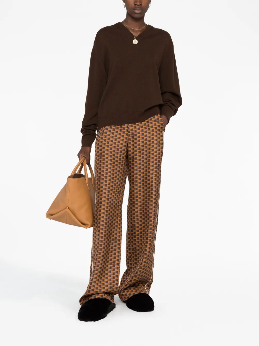 Bally Pennant-print wide-leg trousers - Bruin