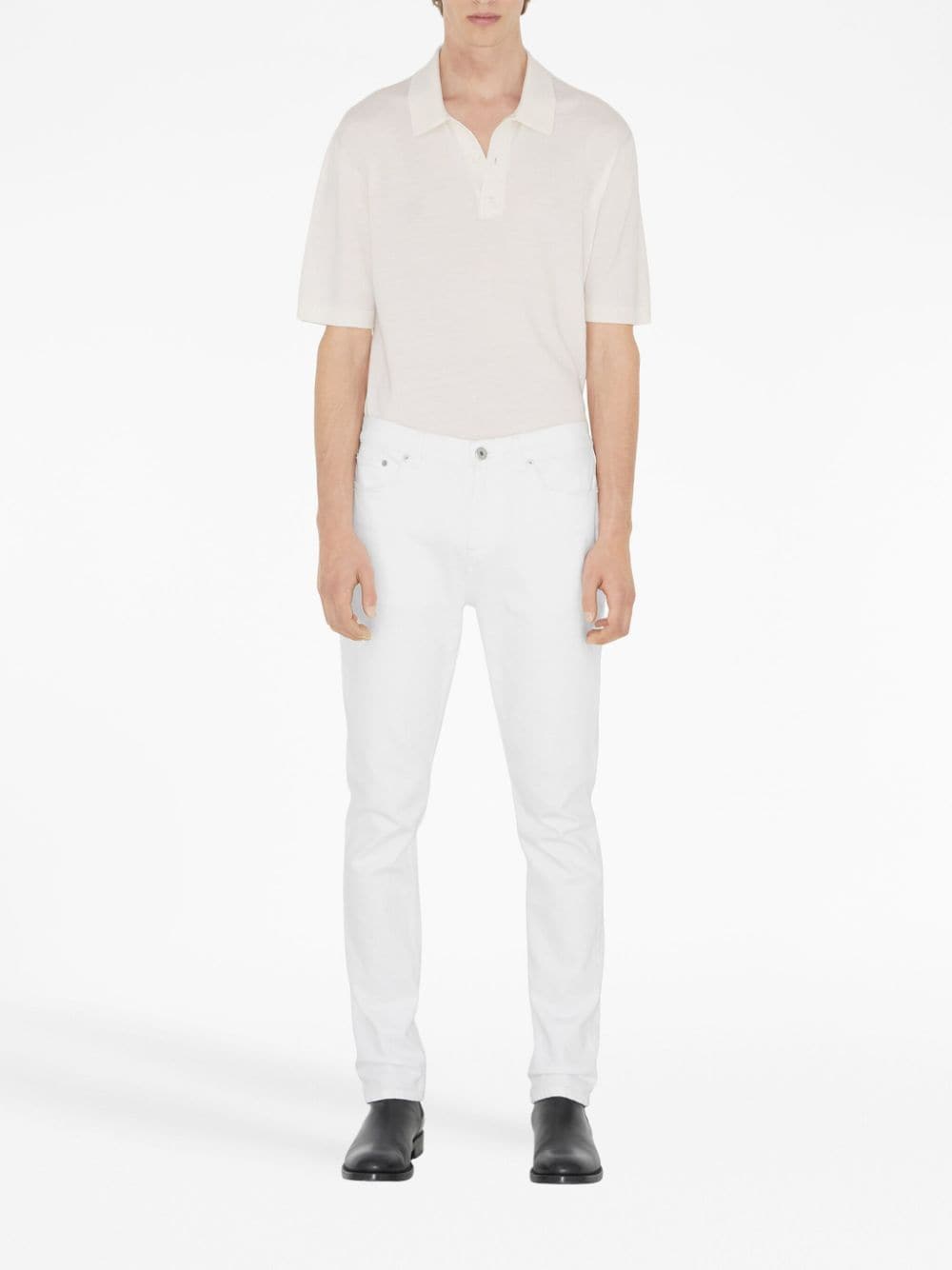 Shop Burberry Short-sleeved Silk Polo Shirt In Natural White