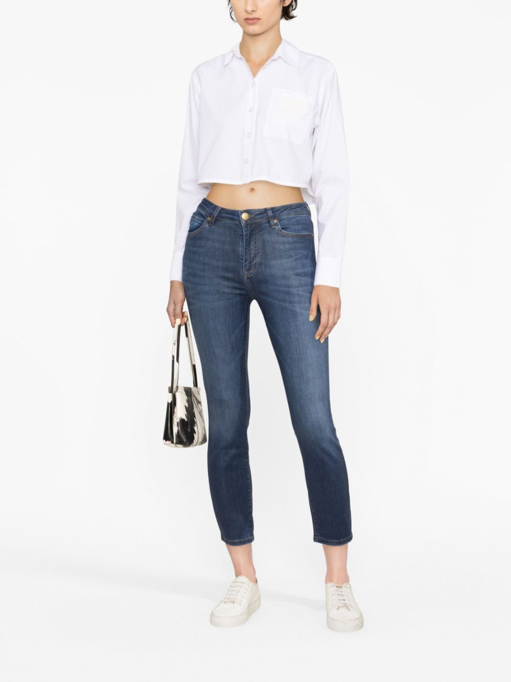 Shop Pinko Mid-rise Cropped Jeans In Blue