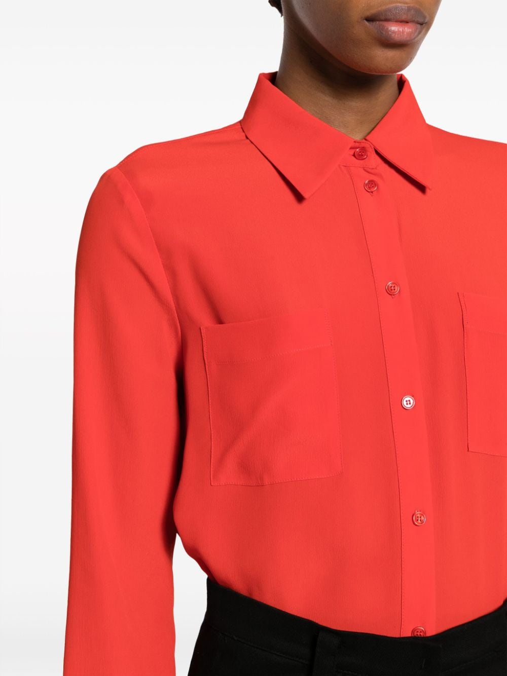 Shop Pinko Long-sleeved Button-up Shirt In Orange
